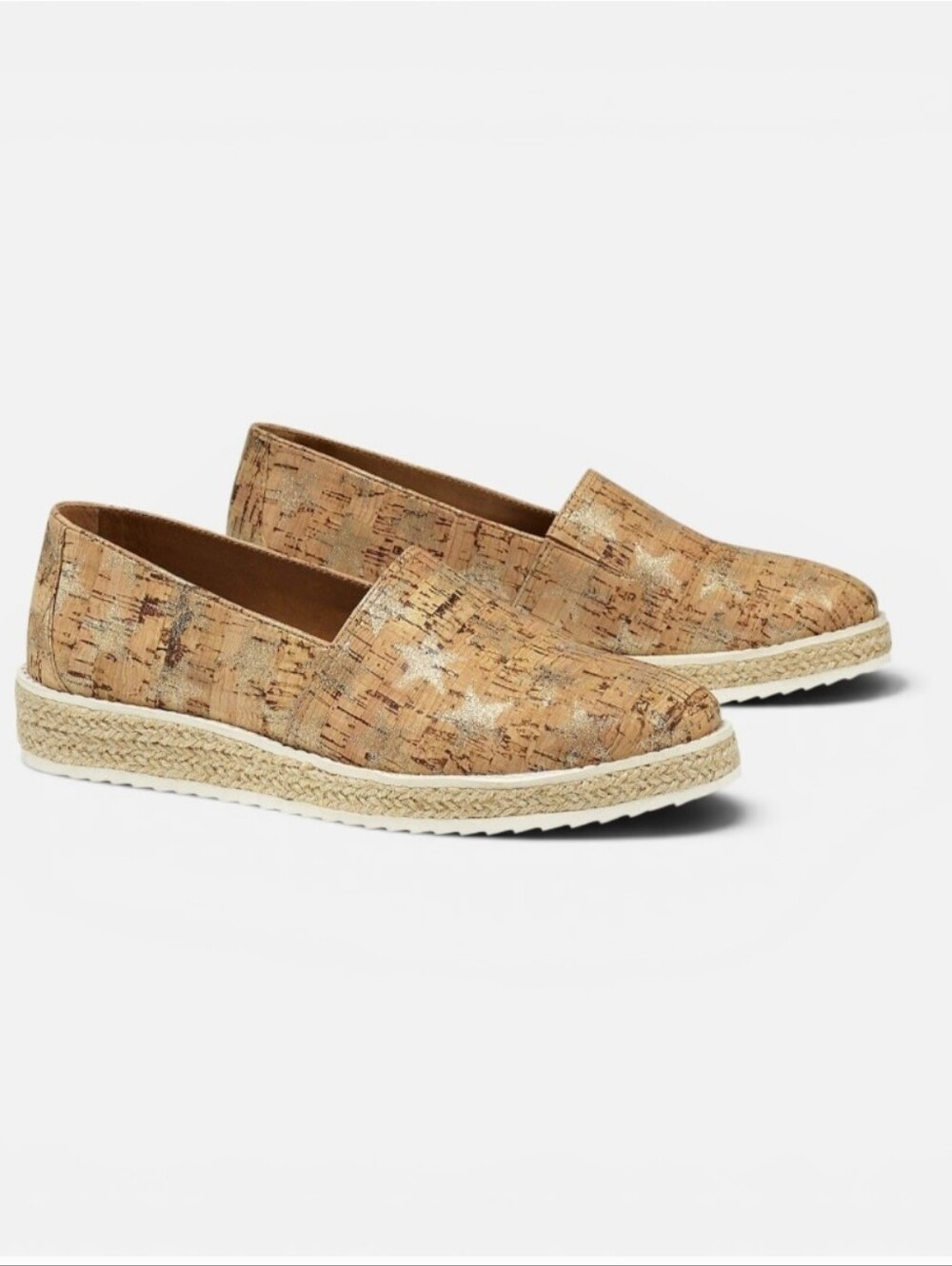 Trask Cailyn Natural Tan & Gold Star Cork Loafers Slip On Shoes Espadrille 11